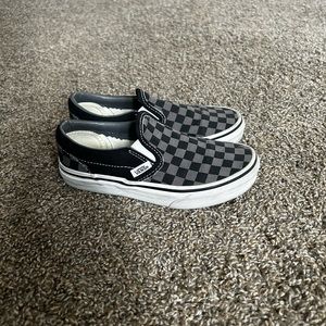 Vans NWOT slip ons, size little boys 13.5 black and grey checkered shoes